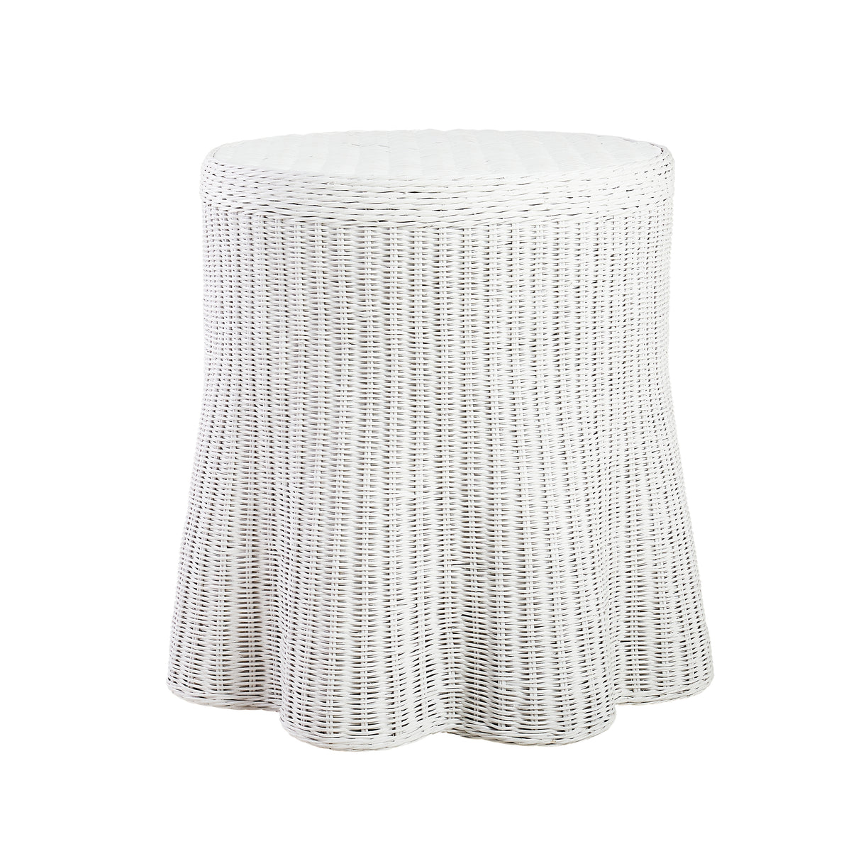 Round Scallop Skirted Side Table in White