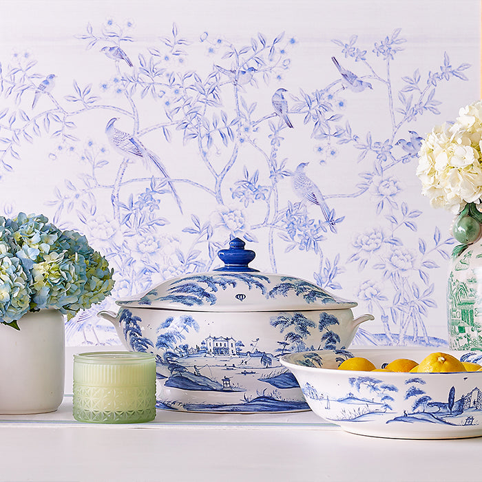 Juliska Country Estate Delft Blue Serving Bowl in Dining Room Vignette