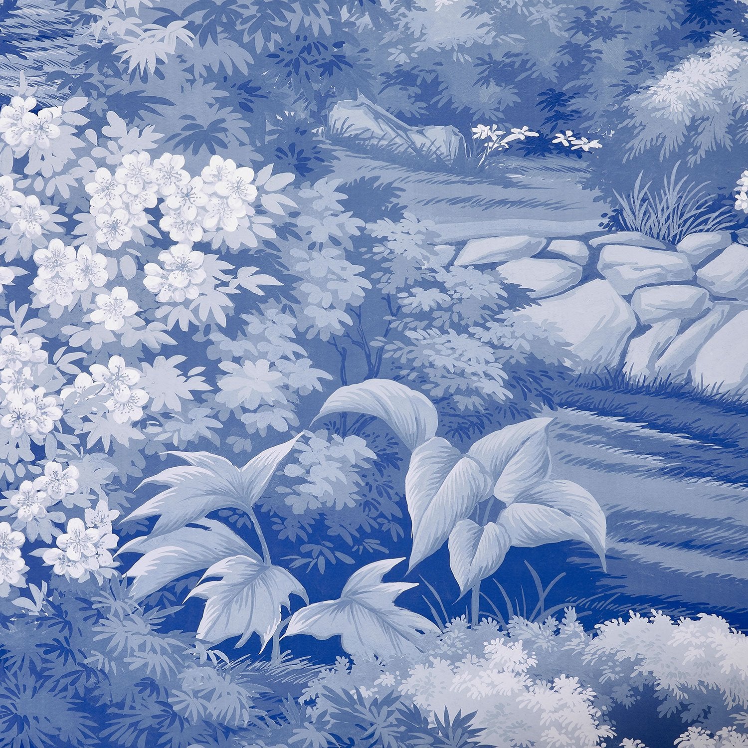 Floral Detail of Jardin in Blue Chinoiserie Mural Wallpaper