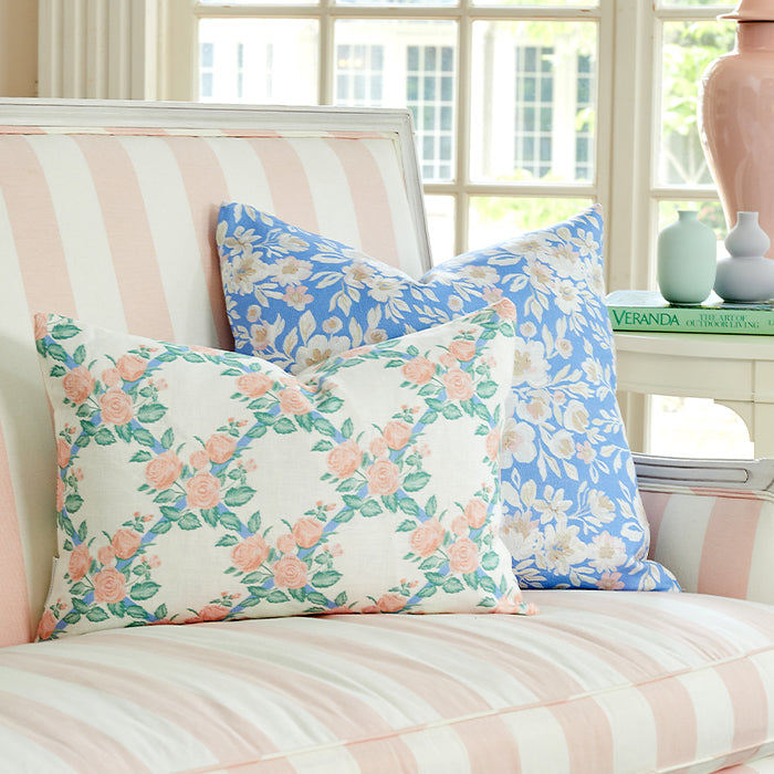 Beatrice Pillow on Pink Striped Settee