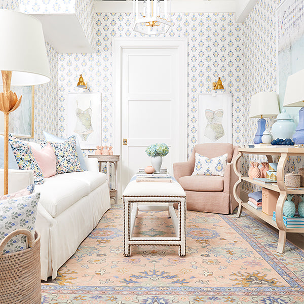 Rose Chambray Pink Abigail Swivel Glider in Coastal Style Room