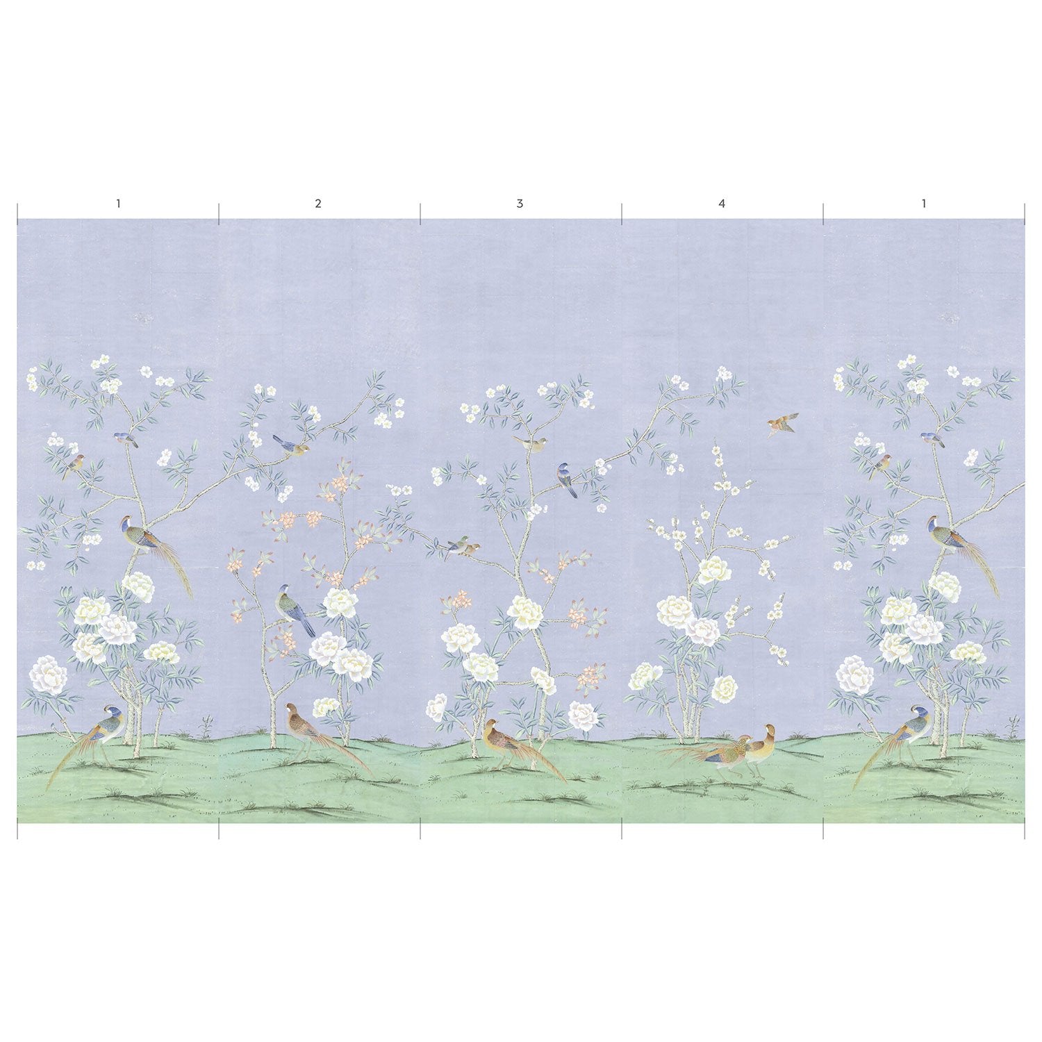 Floral Chinoiserie Mural Wallpaper in Abingdon Periwinkle Design