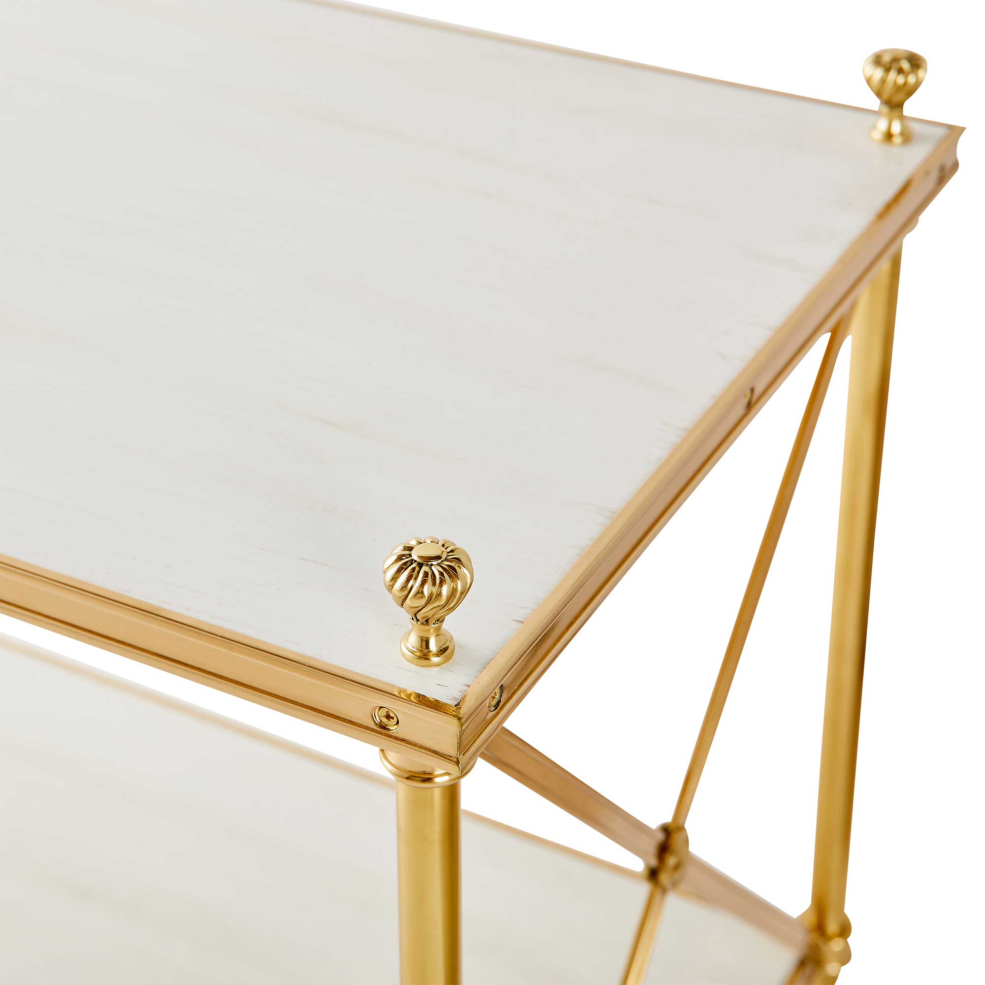 Finial Capped Tops on Acacia Brass Side Table