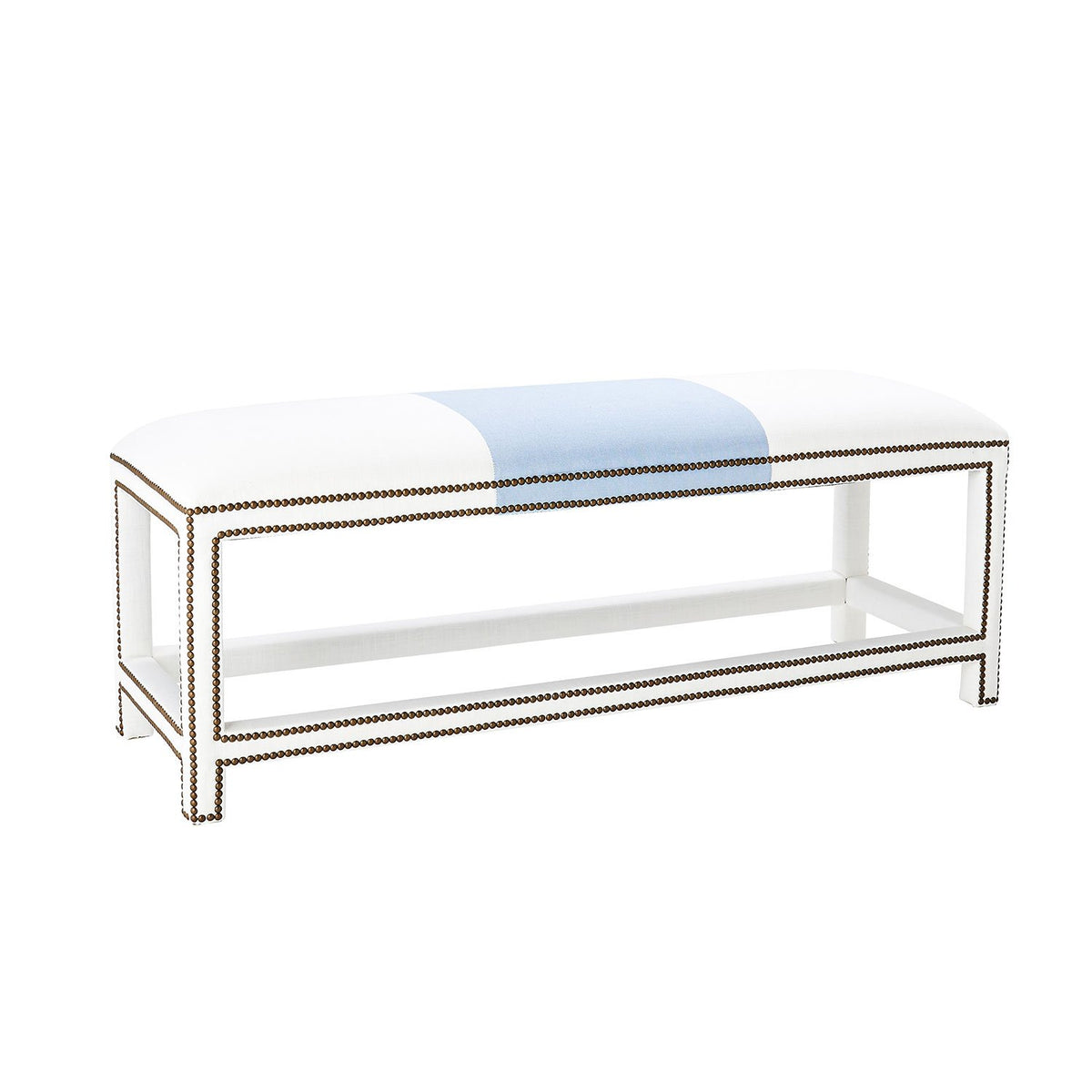 Anna Broad Stripe Bench in Pearl White with Denim Blue Stripe