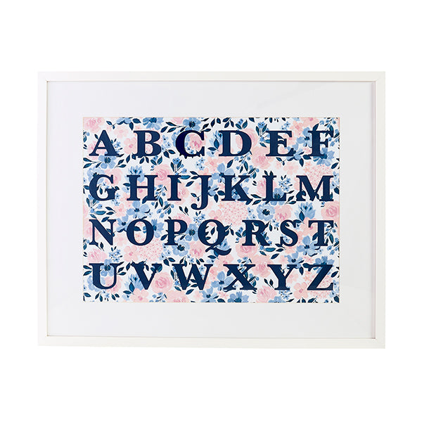 Ava Rose Floral Alphabet Art Print in White Frame