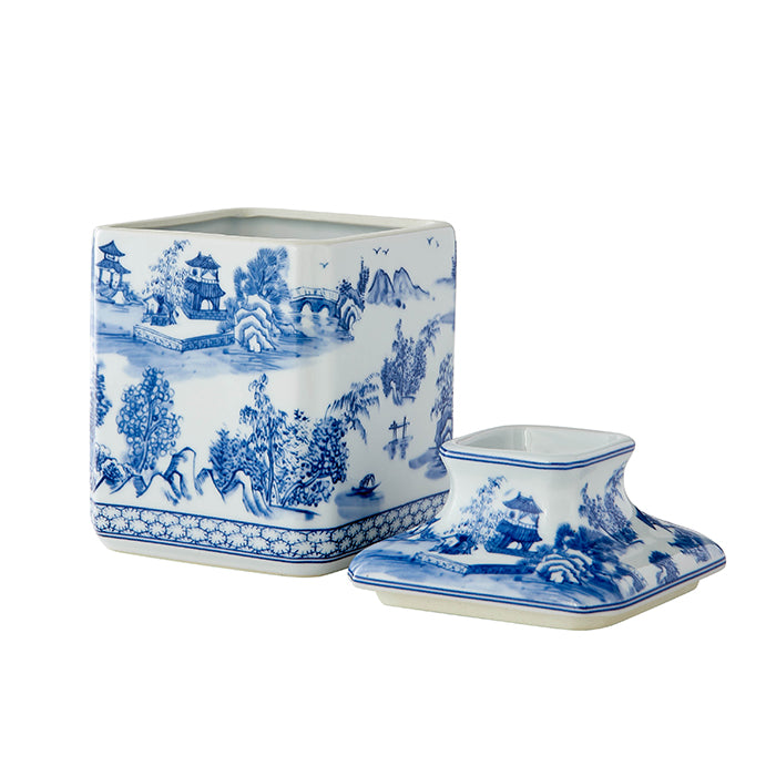 Square Chinoiserie Tissue Holder in Blue & White