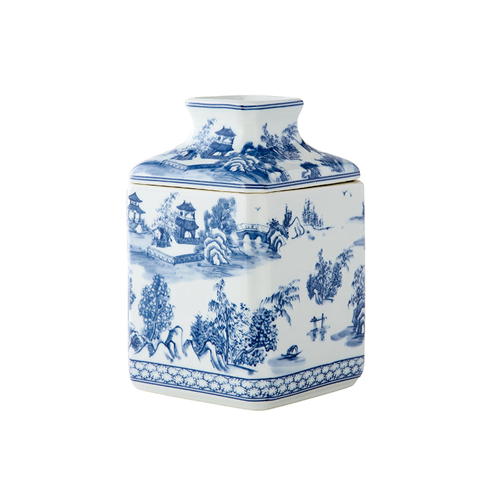 Square Chinoiserie Tissue Holder in Blue & White