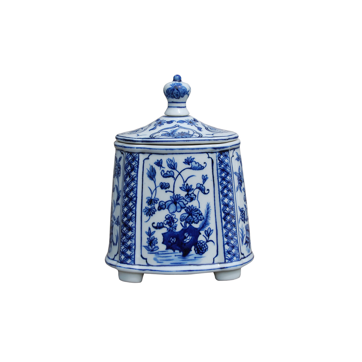 Blue and White Trellis Tea Caddy