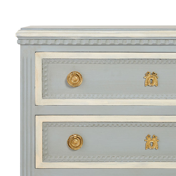 Soft Blue and White Bisous Dresser with Brass Hardware
