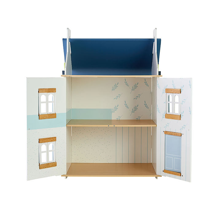 Blue wooden dolls house online