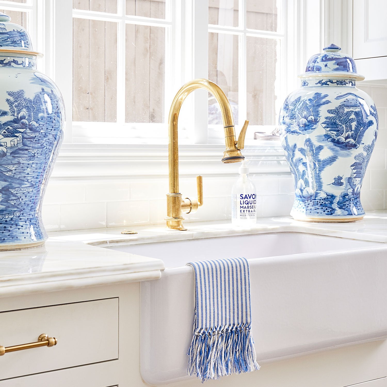 Blue & White Landscape Temple Jar