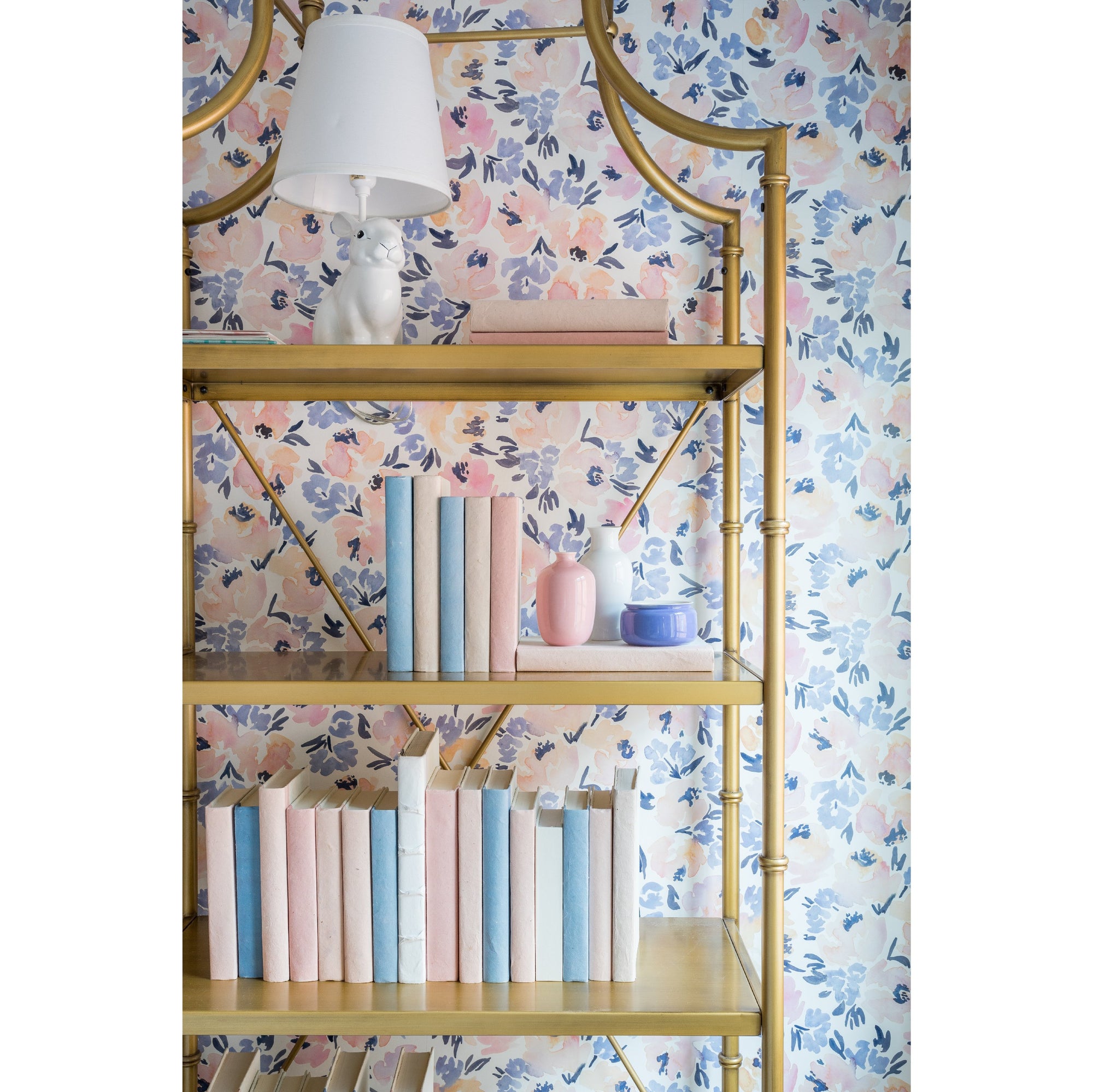 Peach Blush Parchment Decorative Book Set on Bookshelf