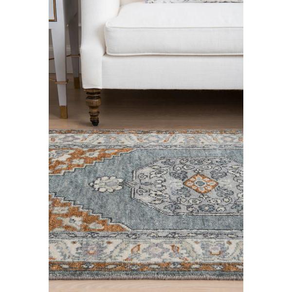 Kira Antique-inspired Persian Rug in Gold with Orange and Blue