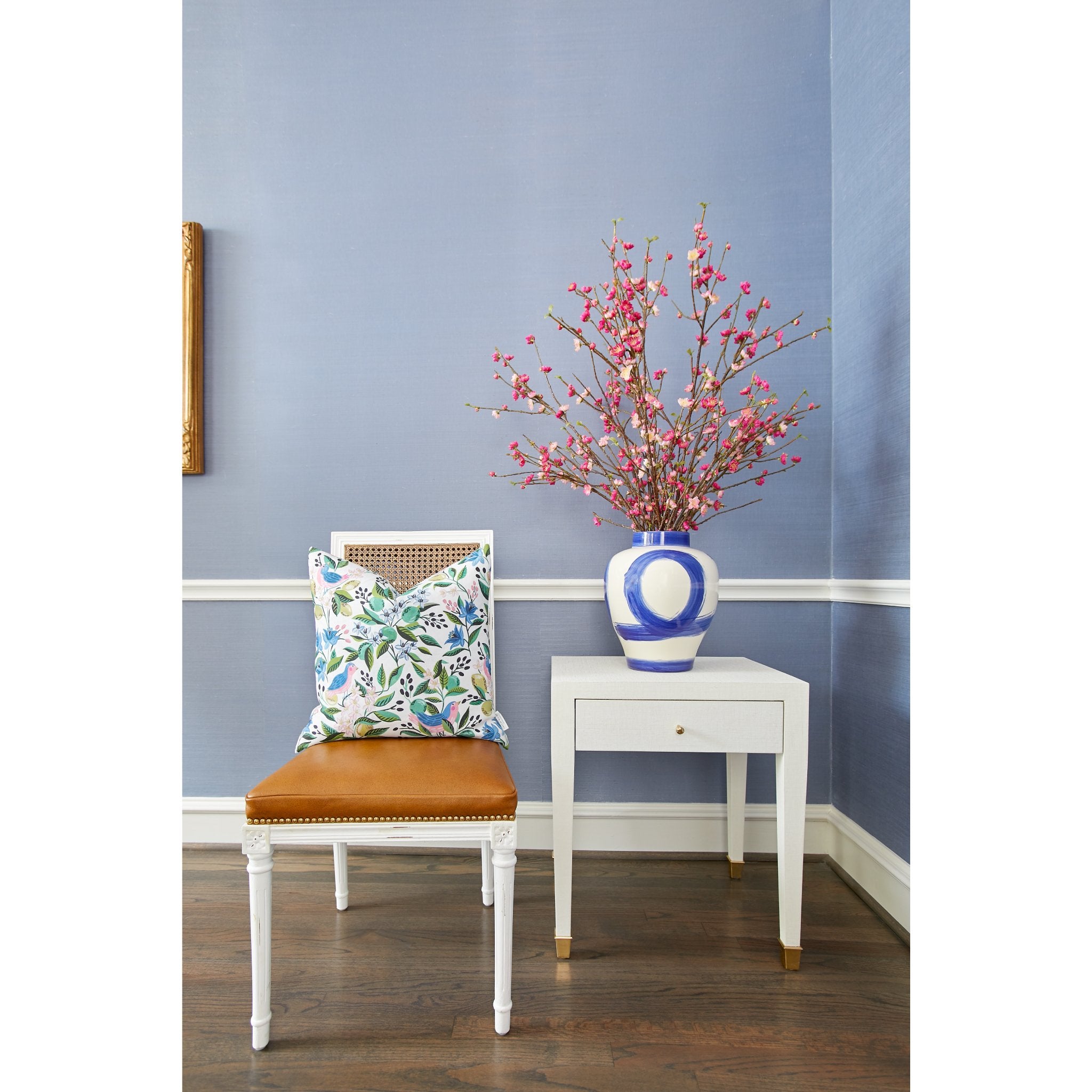 Grasscloth Wallpaper in Stonewash on Walls of Living Room