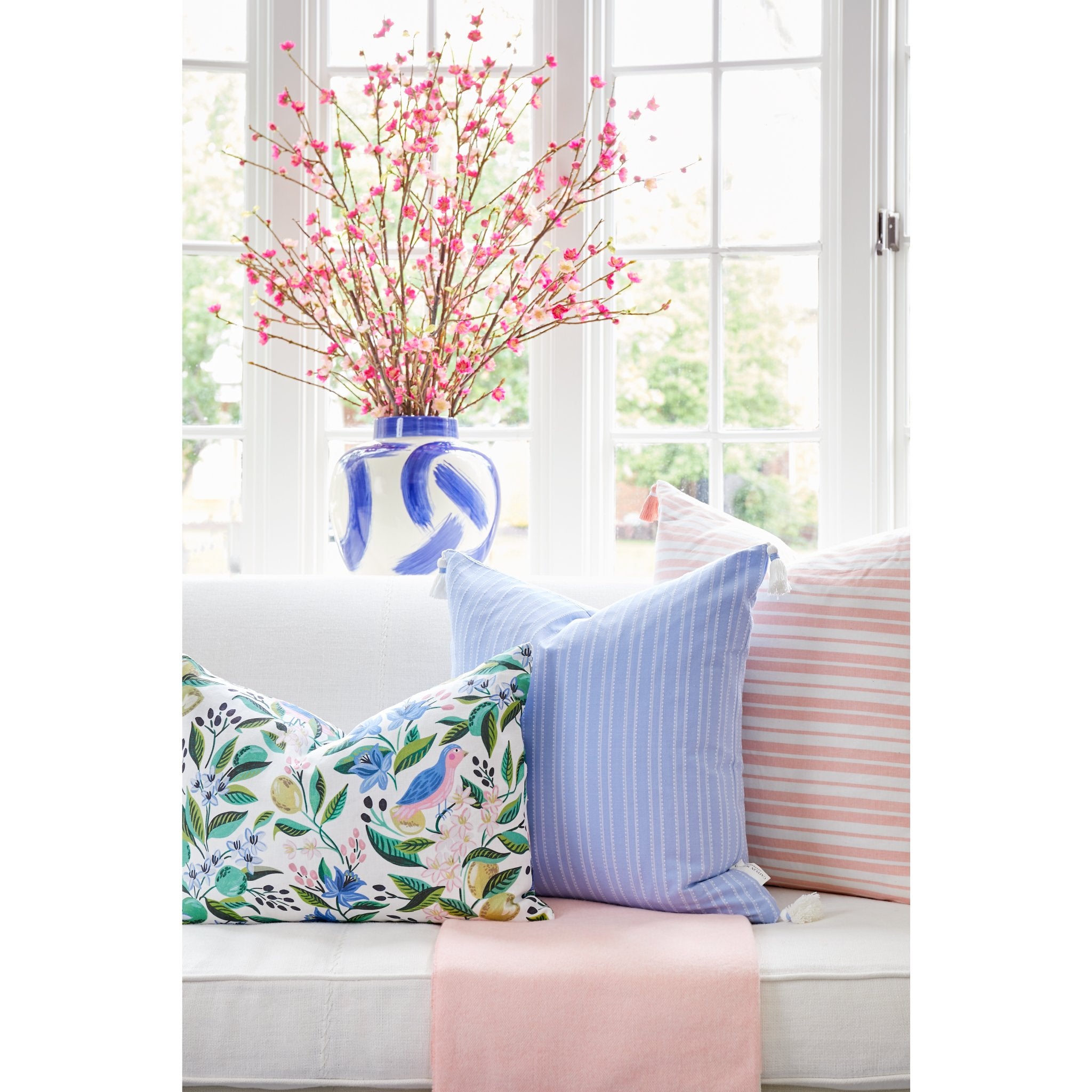 Herringbone Throw in Blush Pink in Living Room