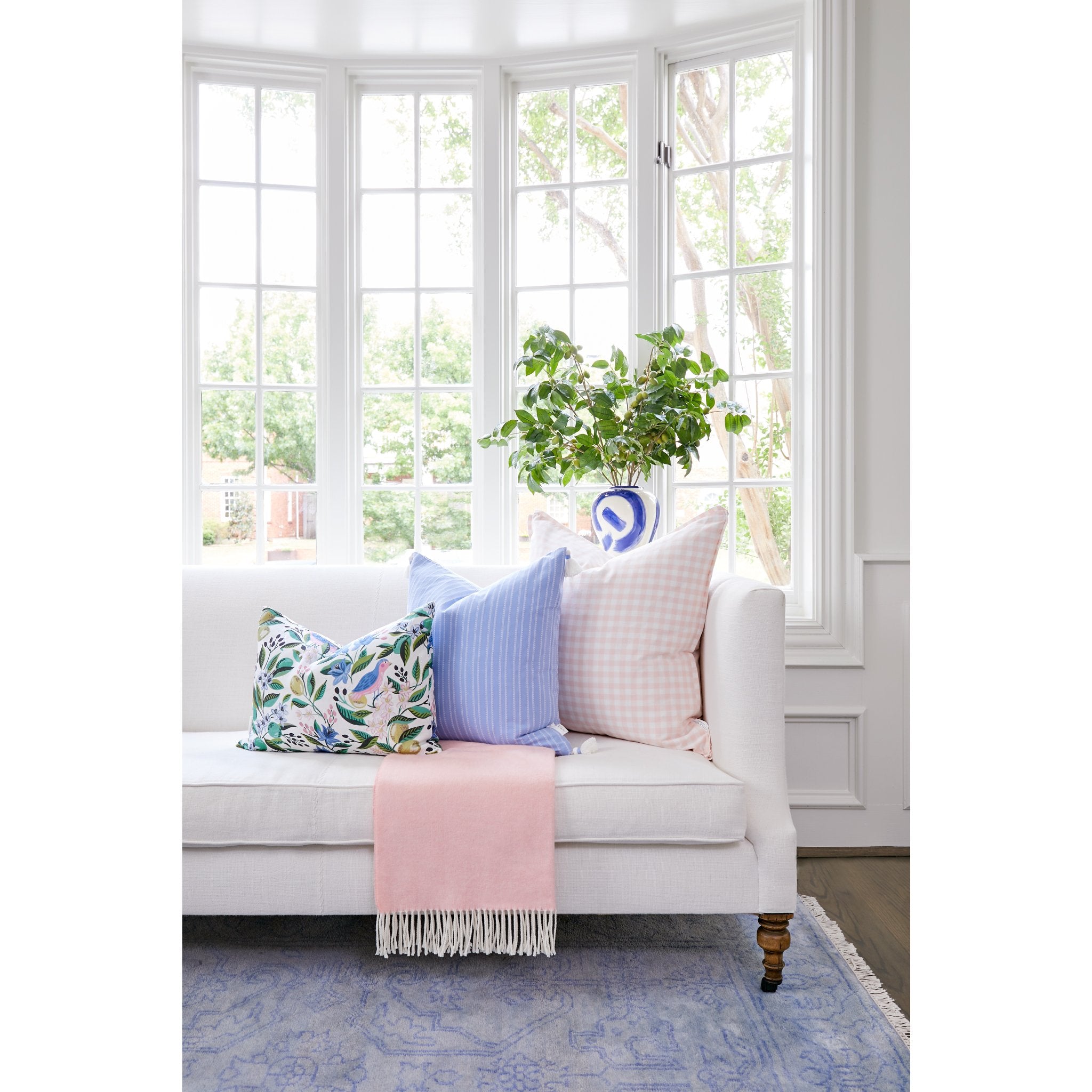 Herringbone Throw in Blush Pink with Pillows