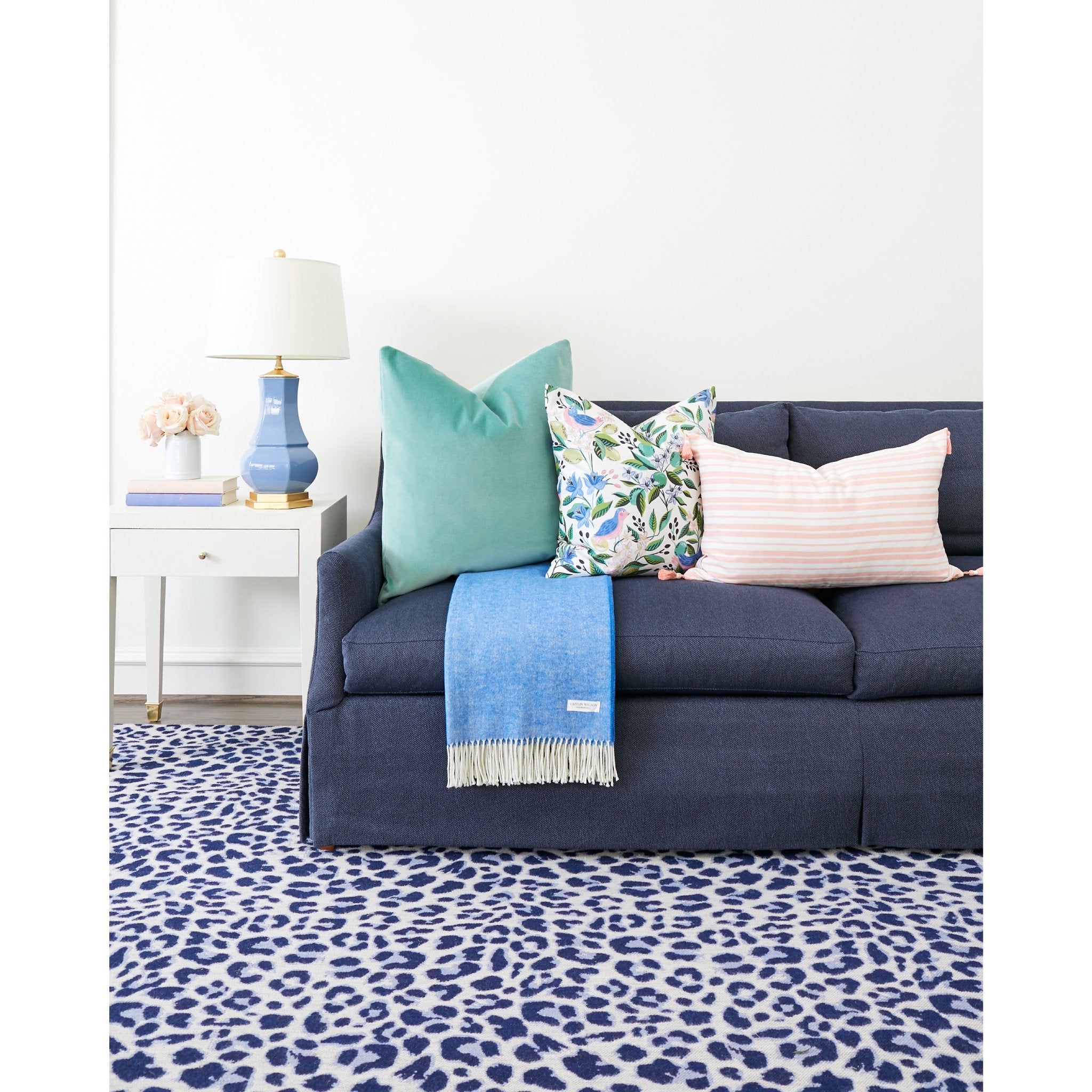 Rowan Sofa in Herringbone Navy in Bright Living Room