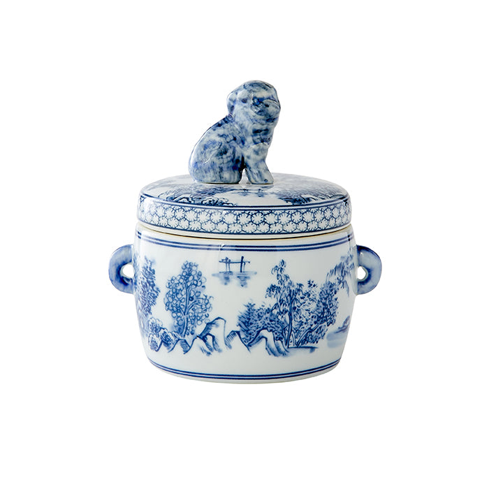 Foo Dog Candy Jar in Blue & White