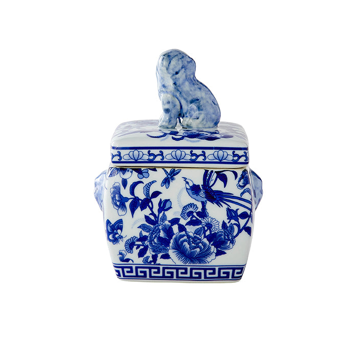 Foo Dog Jar in Blue & White