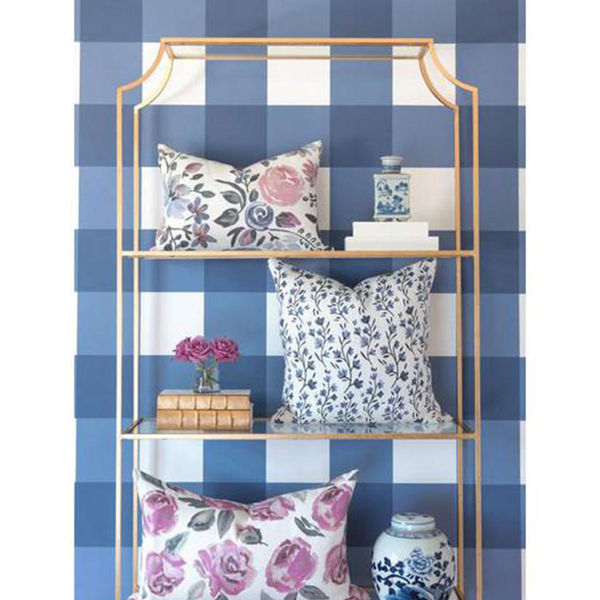 Grande Check Plaid Wallpaper in French Blue