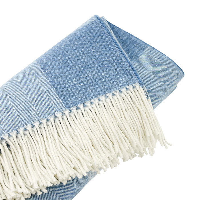 Hampton Plaid Throw in Soft Blue