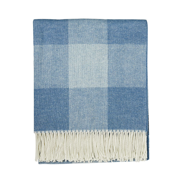 Hudson Plaid Throw in Soft Blue