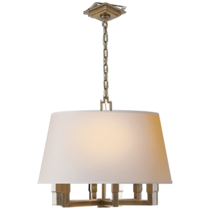 Square Tube Hanging Shade Chandelier in Antique Brass