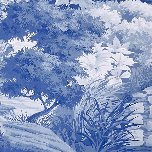 Chinoiserie Jardin Wallpaper Sample Swatch in in Bleu