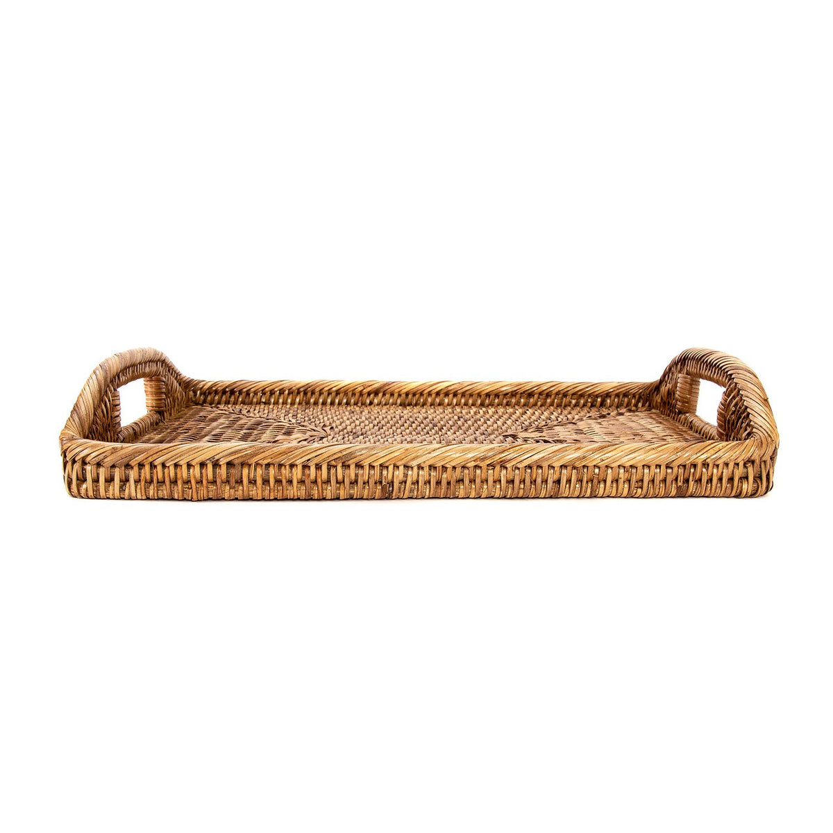 Medium Woven Tray with Handles in Honey