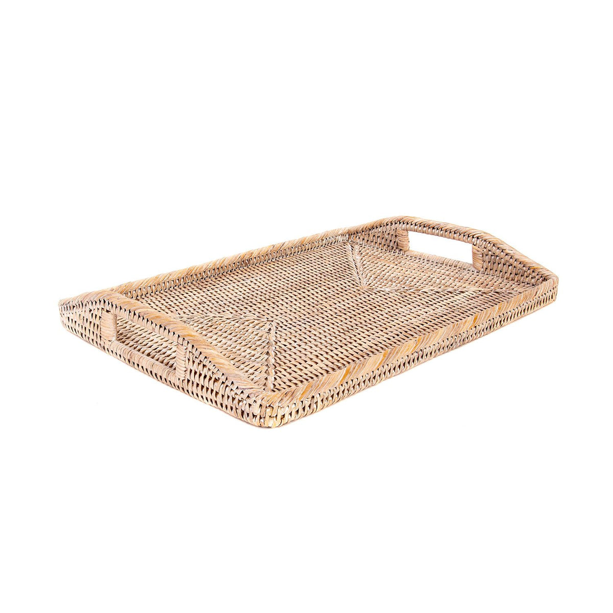 Medium Woven Tray with Handles in Whitewash