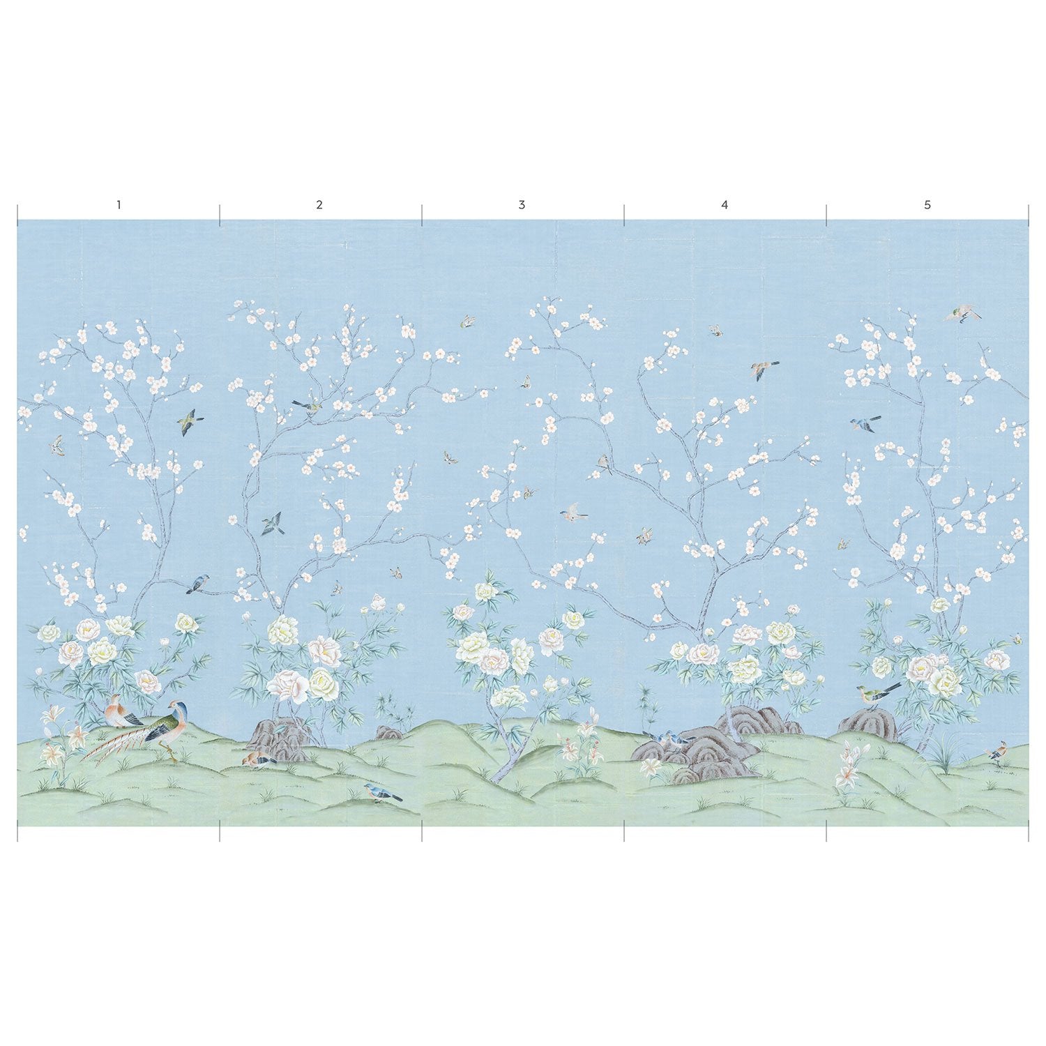 Panels of Pierre in Robins Egg Blue Chinoiserie Wallpaper Mural