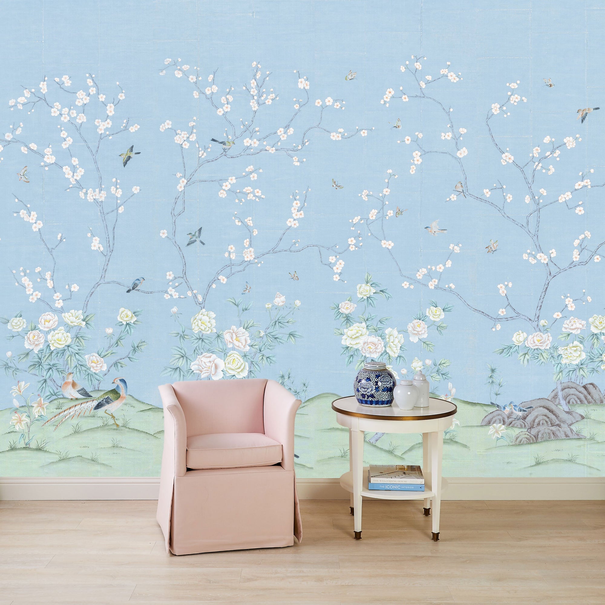 Pierre in Robins Egg Blue Chinoiserie Wallpaper Mural
