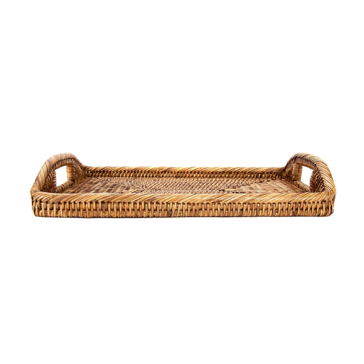 Small Woven Tray with Handles in Honey