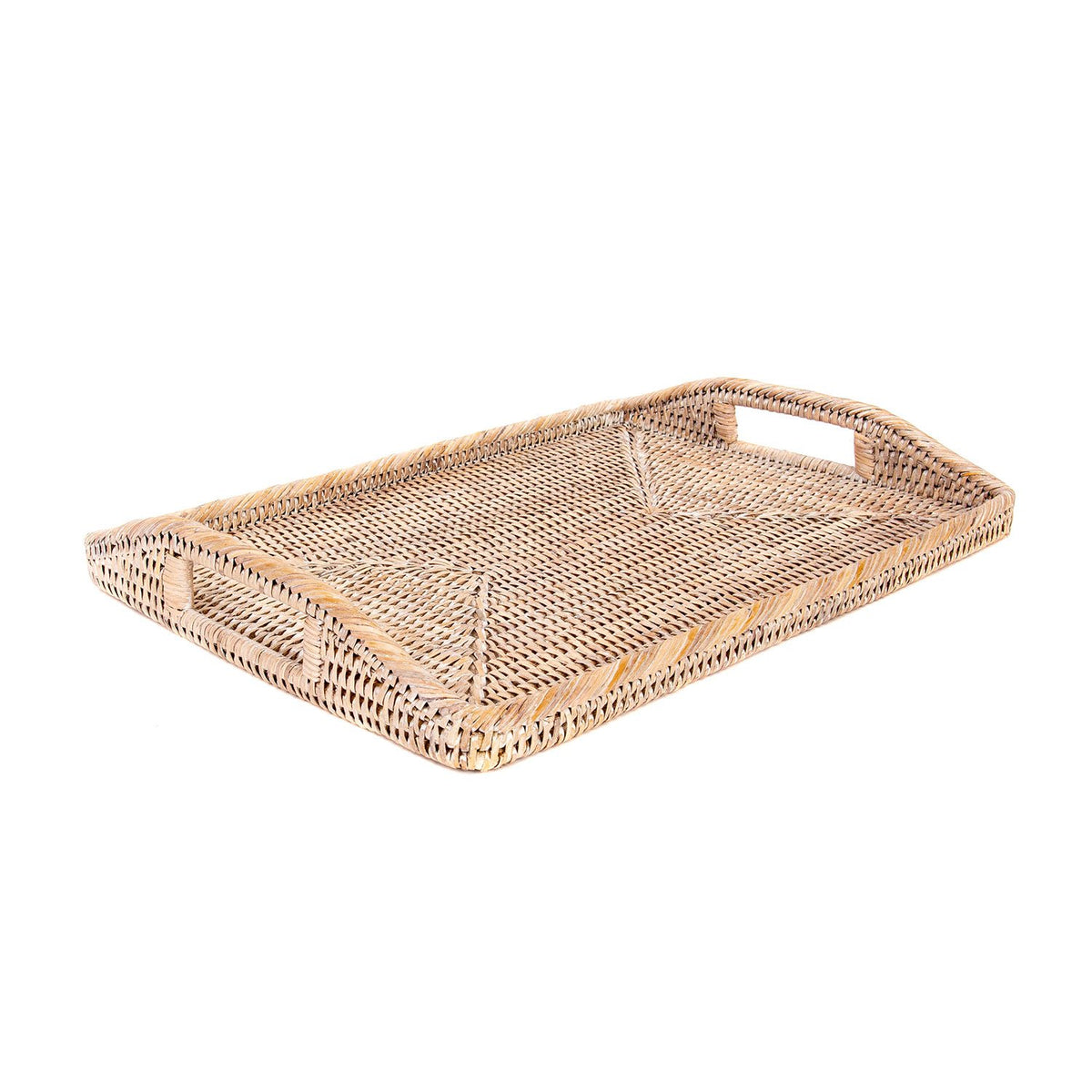Small Woven Tray with Handles in Whitewash