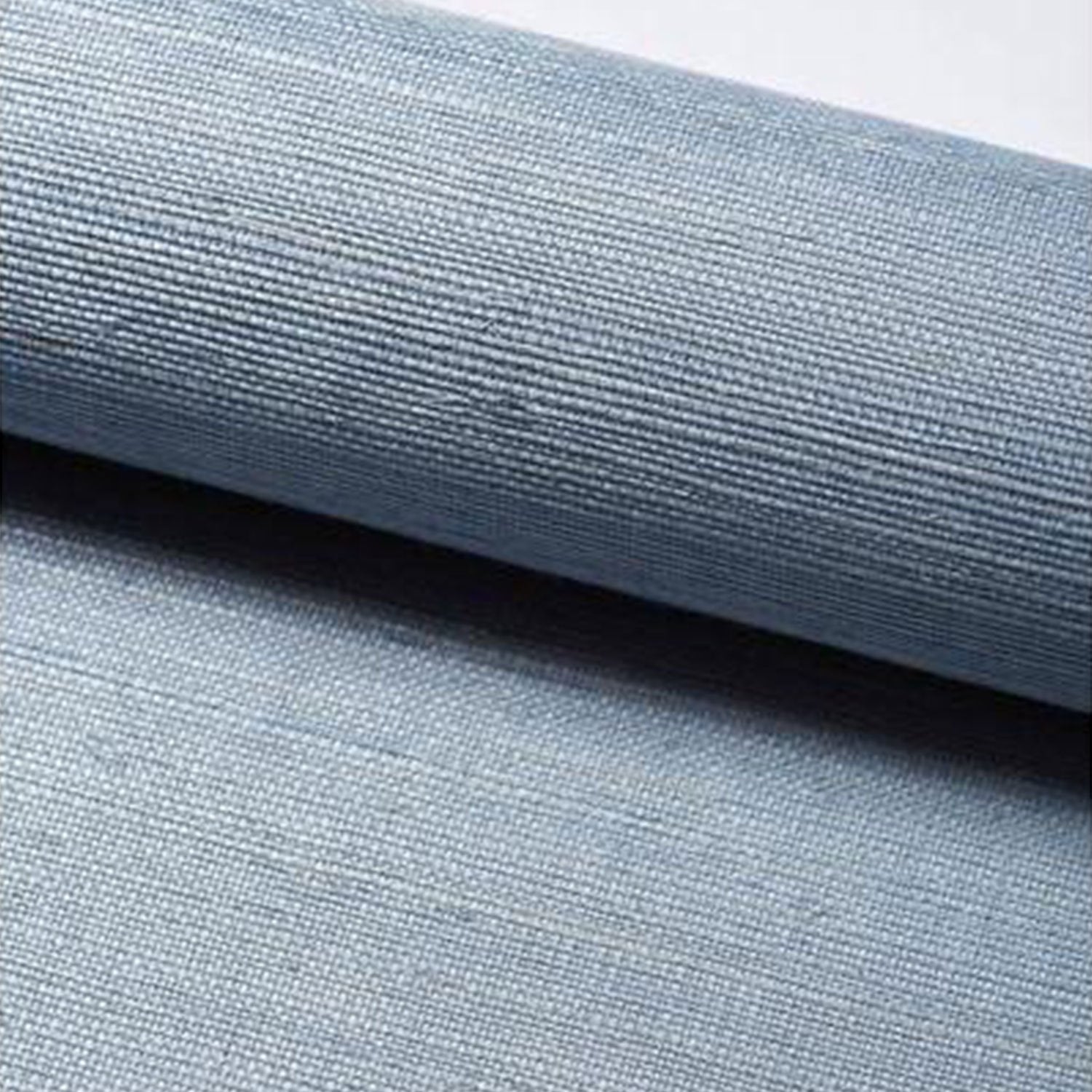 Detail of Grasscloth Textured Wallpaper in Dusty Blue on Roll