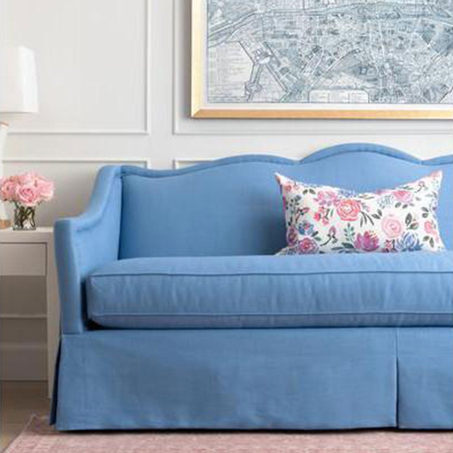 Kennedy Blue Sofa with Curved Back
