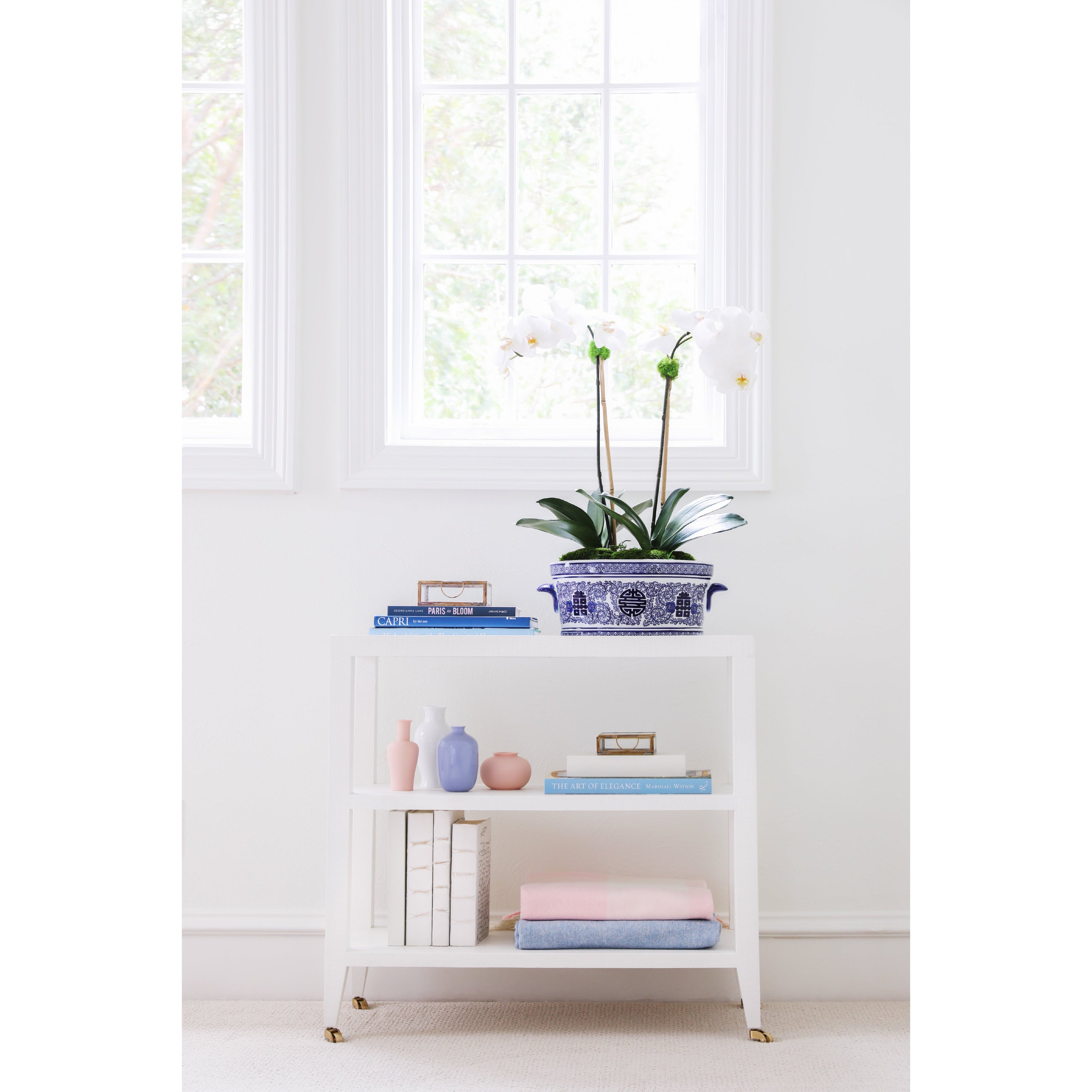 White Parchment Decorative Book Set on Cart