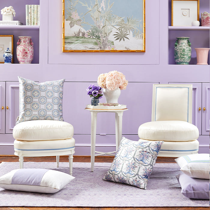Ciel Geometric Floral Pillow in Purple Living Room