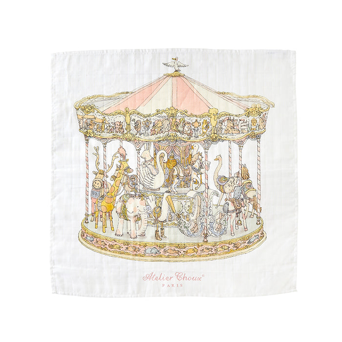 Atelier Choux Carré Pink Carousel Swaddle Blanket