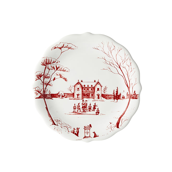 Country Estate Winter Frolic Ruby Dinner Plate Christmas Eve