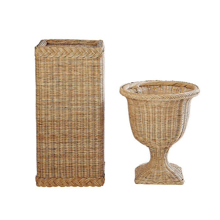 Woven Wicker Planter with Matching Pedestal