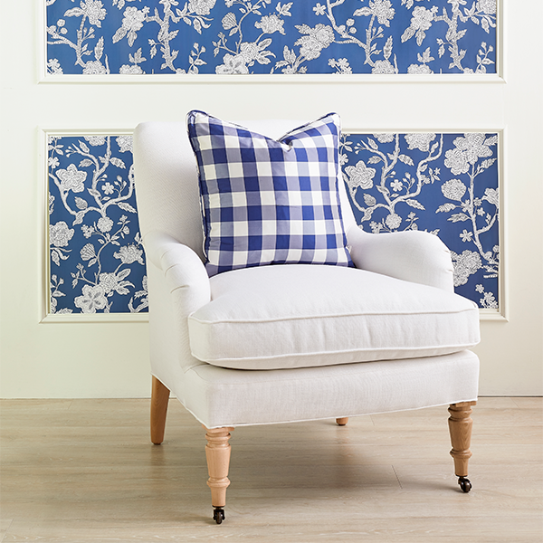 St. Mortiz White Carter Chair with Checked Pillow in Room