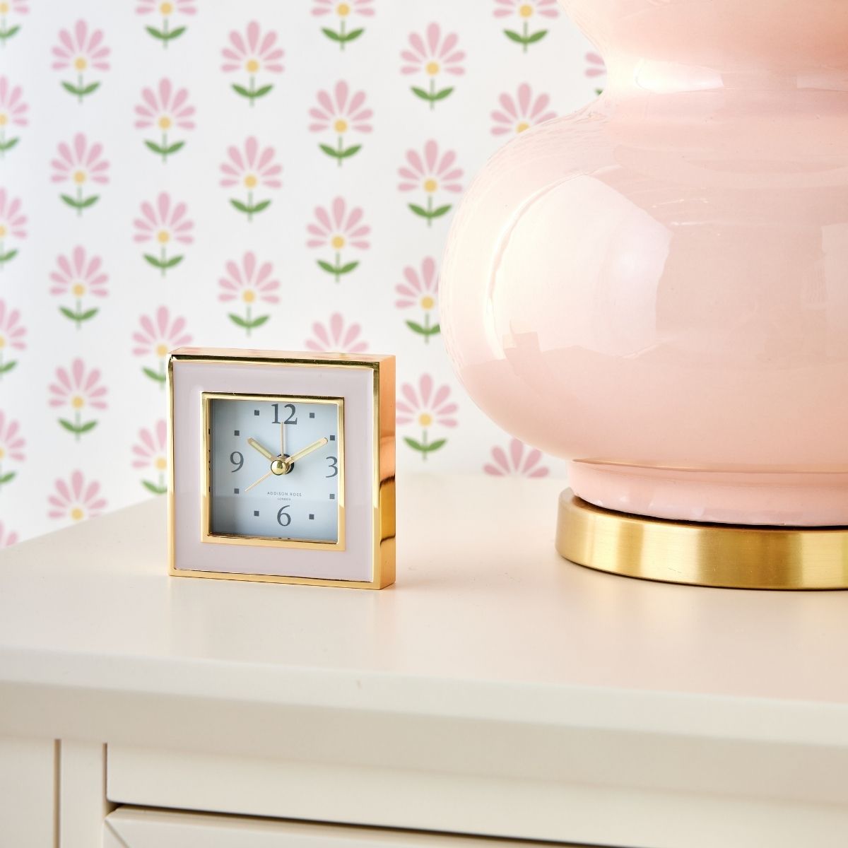 Pastel Pink Square Enamel Alarm Clock