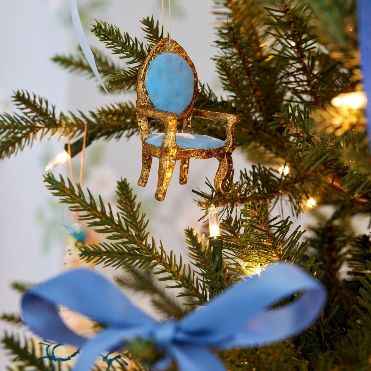 Gilded Armchair Ornament in Blue