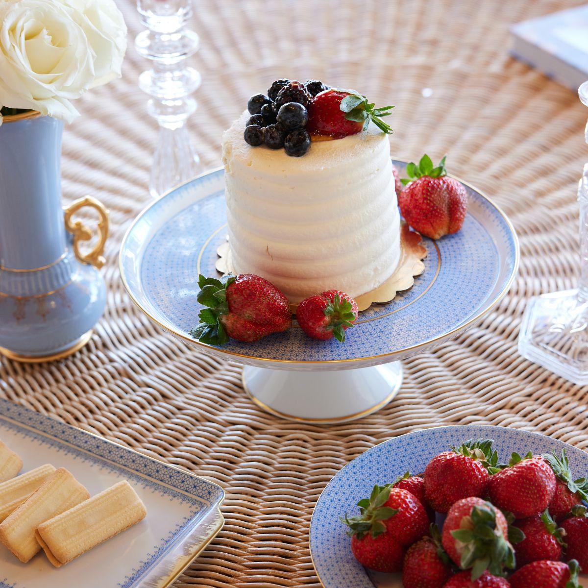 Sky Blue Lace Large Cake Stand