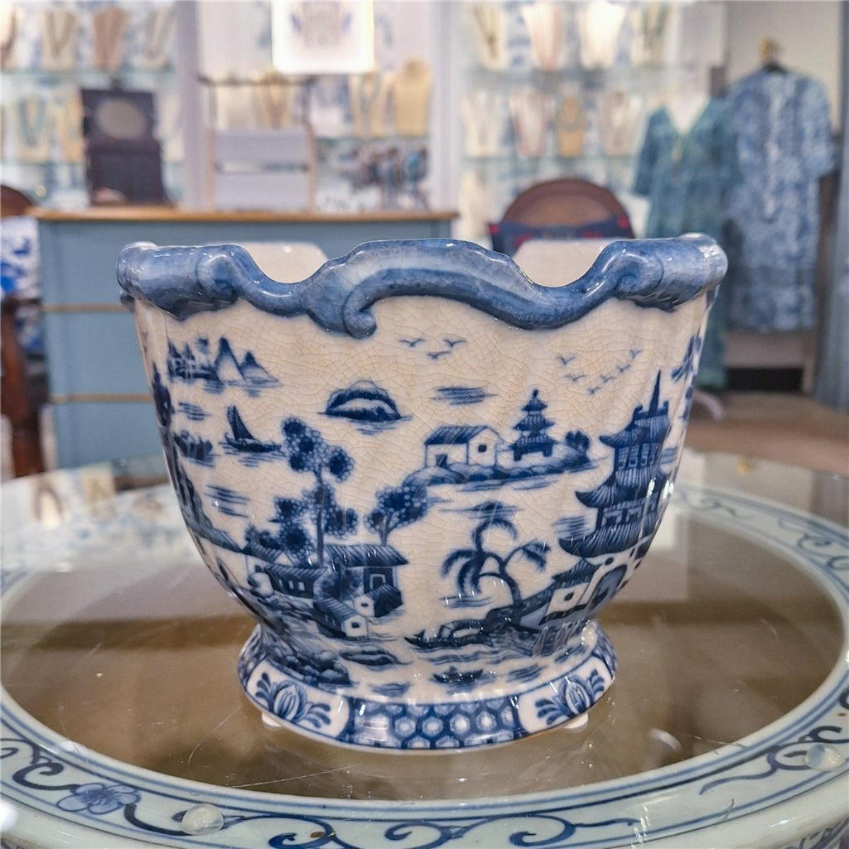 Blue Willow Scalloped Footed Cachepot - Caitlin Wilson Design