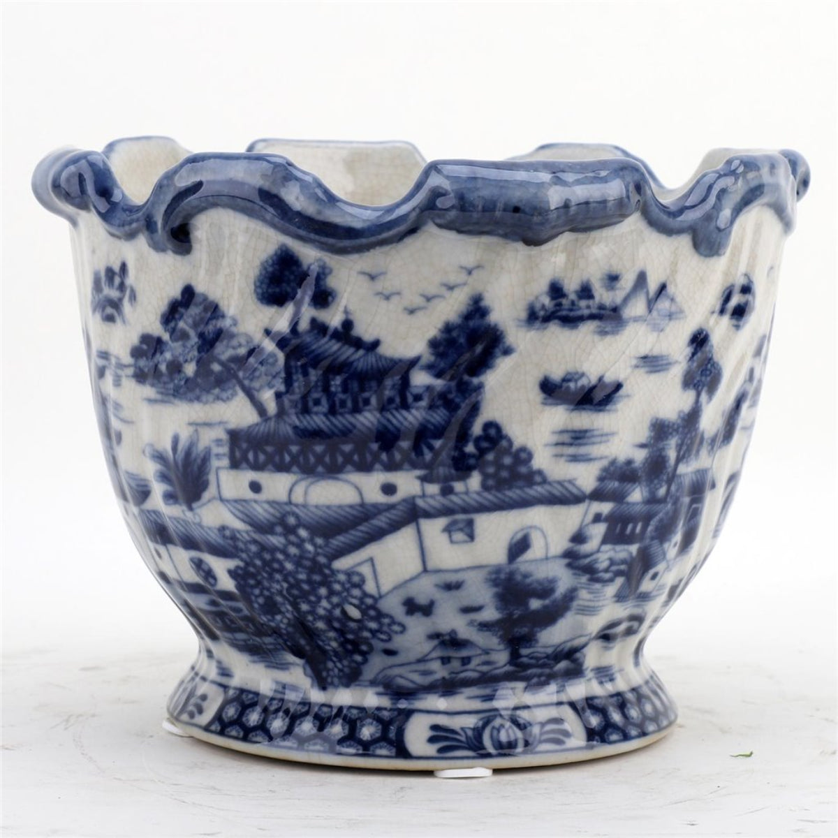 Blue Willow Scalloped Footed Cachepot - Caitlin Wilson Design