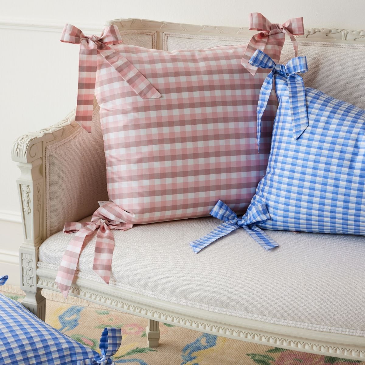 Vichy Check Bow Pillow in Blush