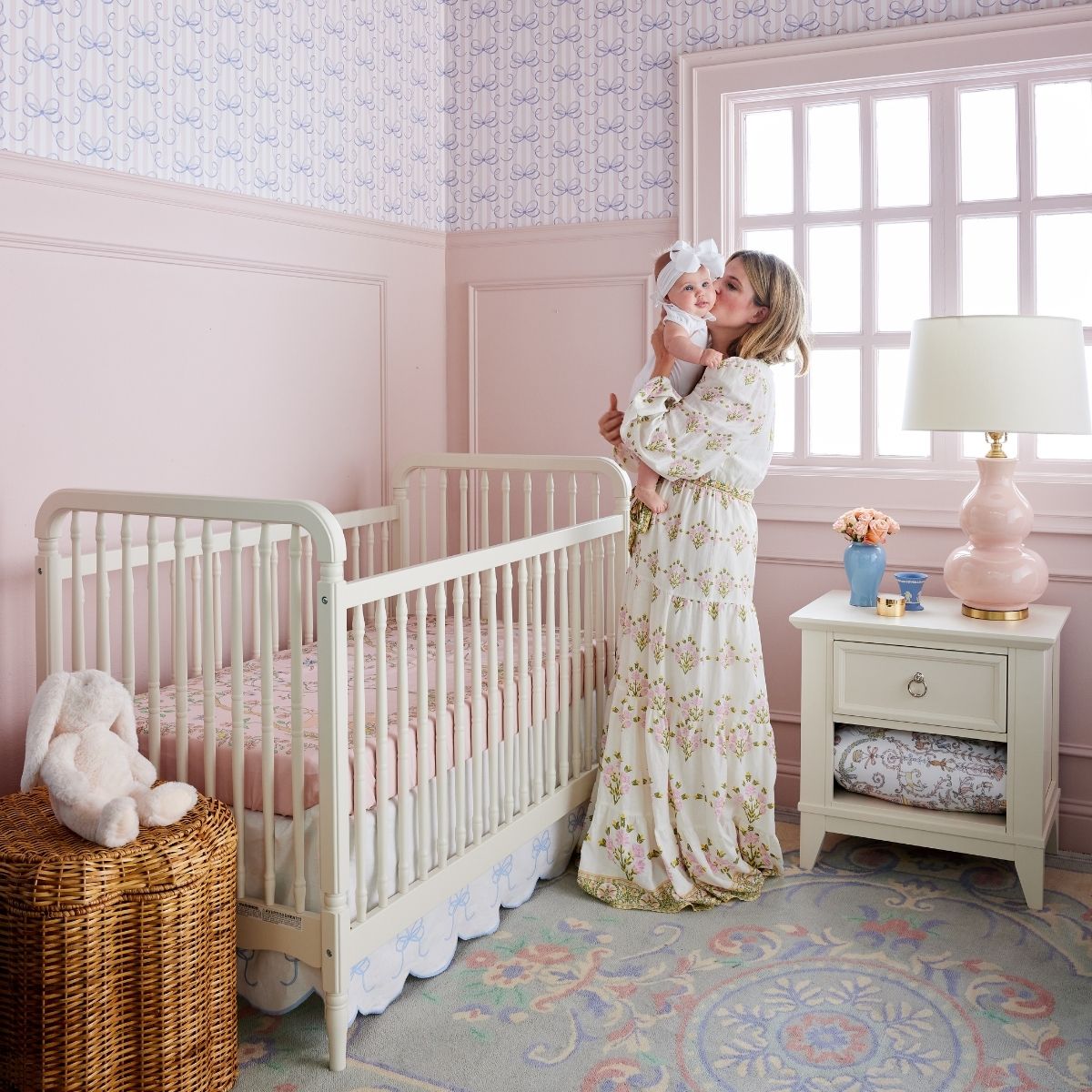 Bow Scalloped Crib Skirt in French Blue