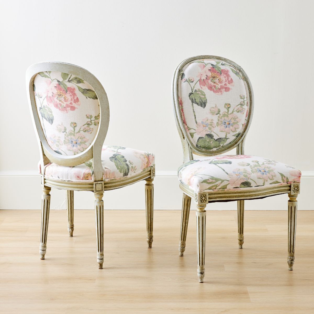 Set of 2 Louis XVI  Dining Chairs in Dorothy - Caitlin Wilson Design